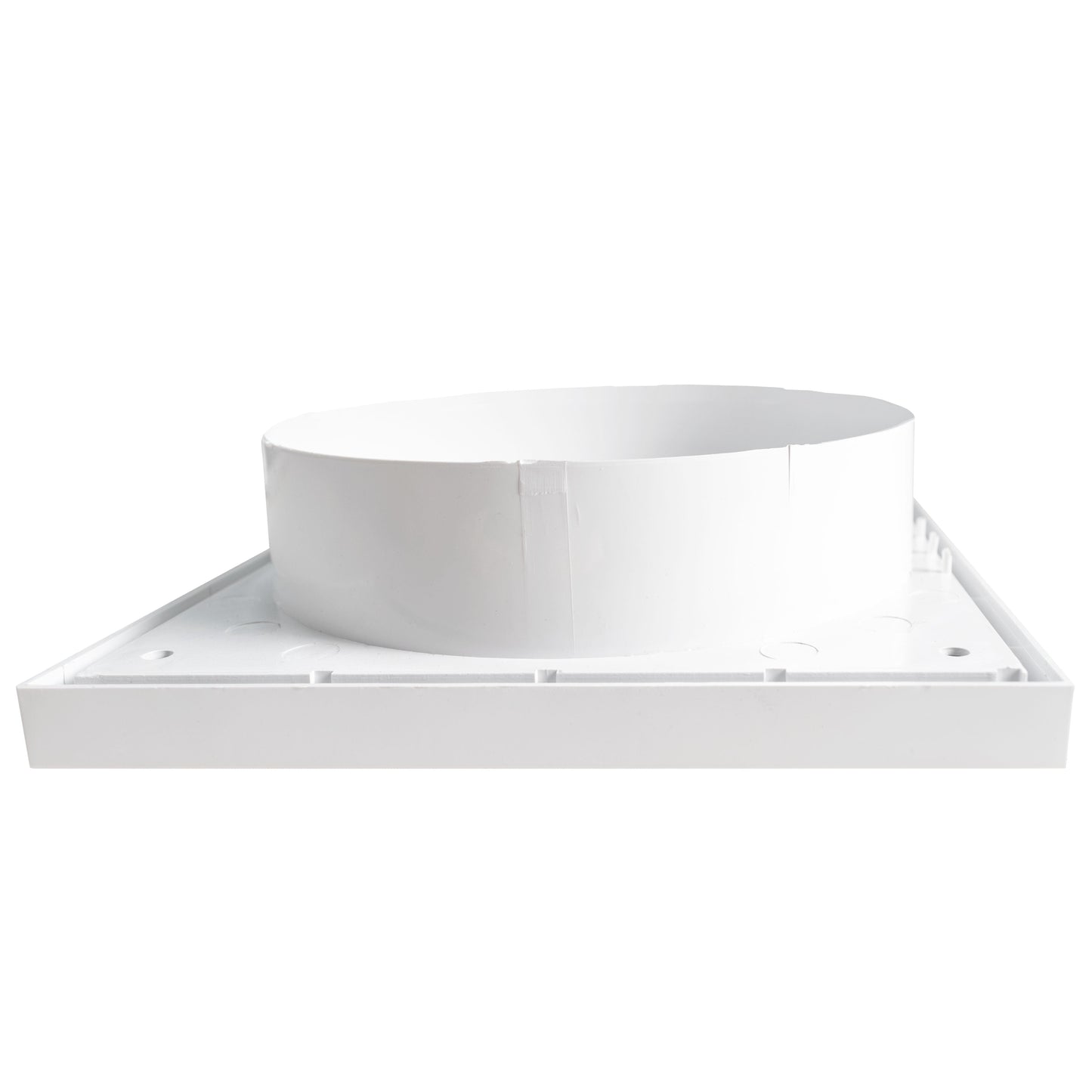 Louvre Vent KR150, Montageflansch mit weißem Anschlussstutzen (Unteransicht)