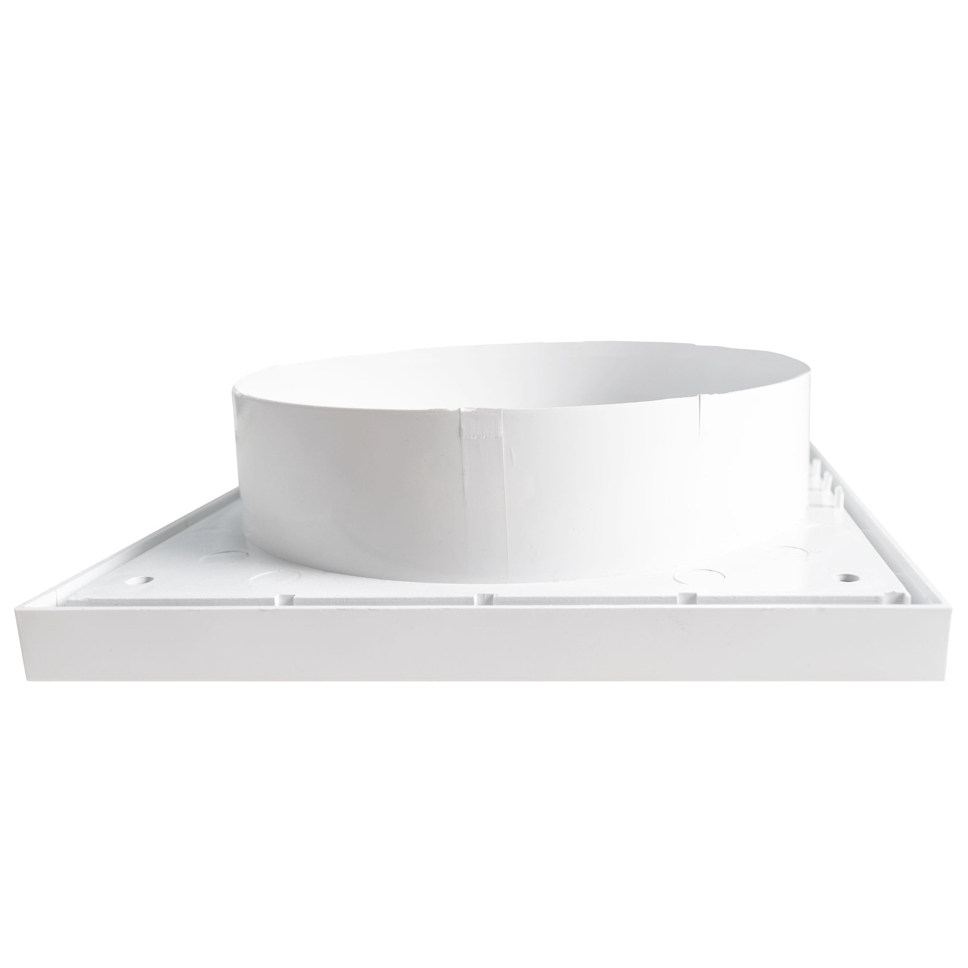 Louvre Vent KR150, Montageflansch mit weißem Anschlussstutzen (Unteransicht)