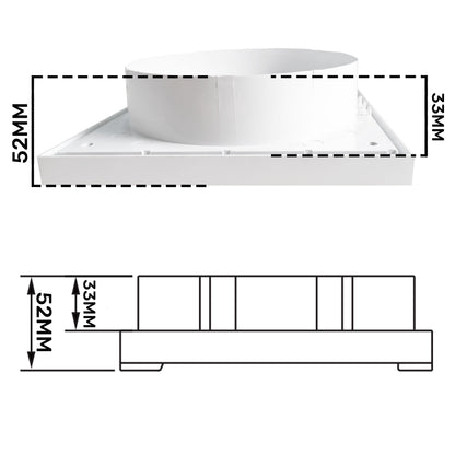Montagebasis/Anschlussstutzen mit Maßangaben 52 mm, 53 mm und 140 mm (Skizze)
