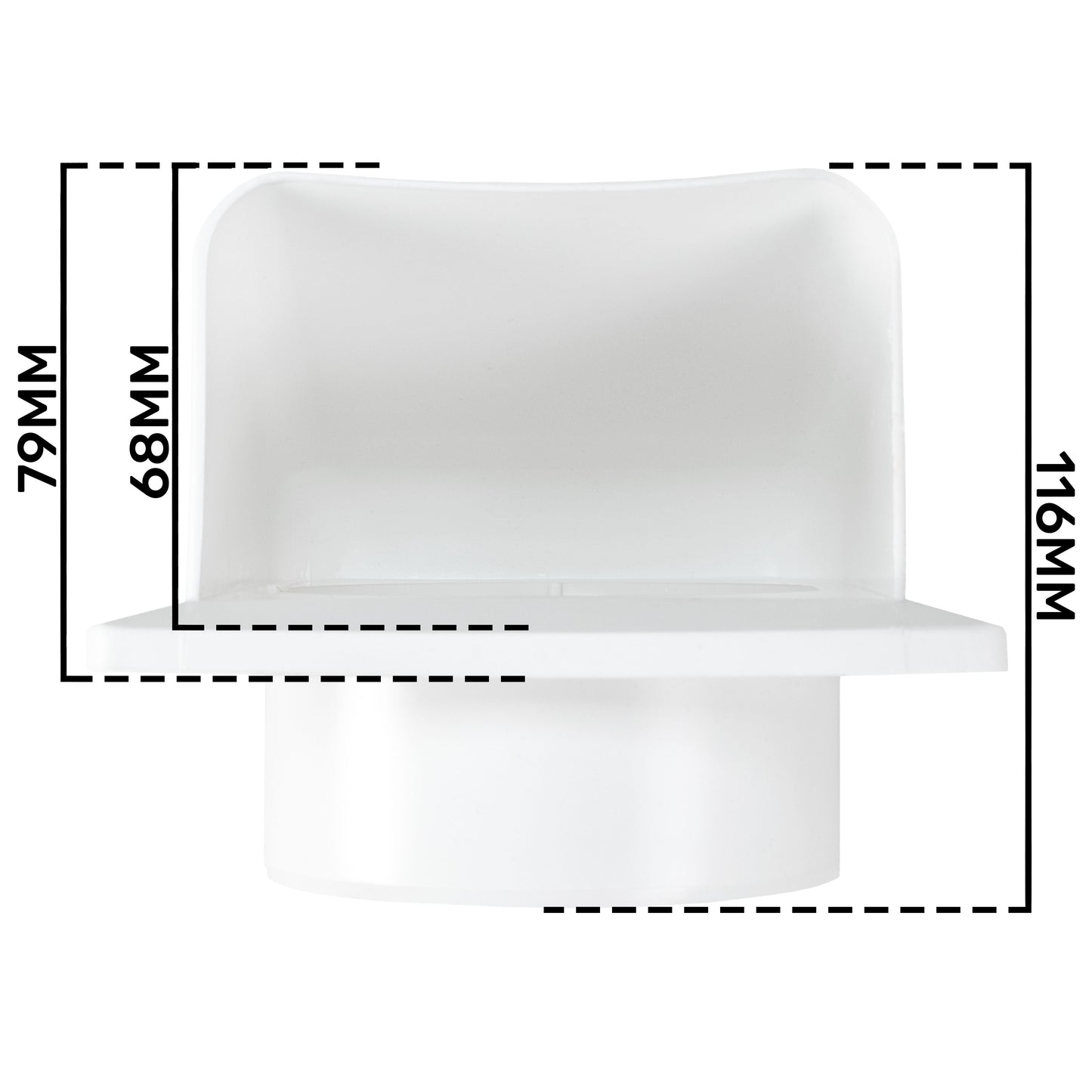 White louvre vent profile with height 168 mm and depth 79 mm dimensions
