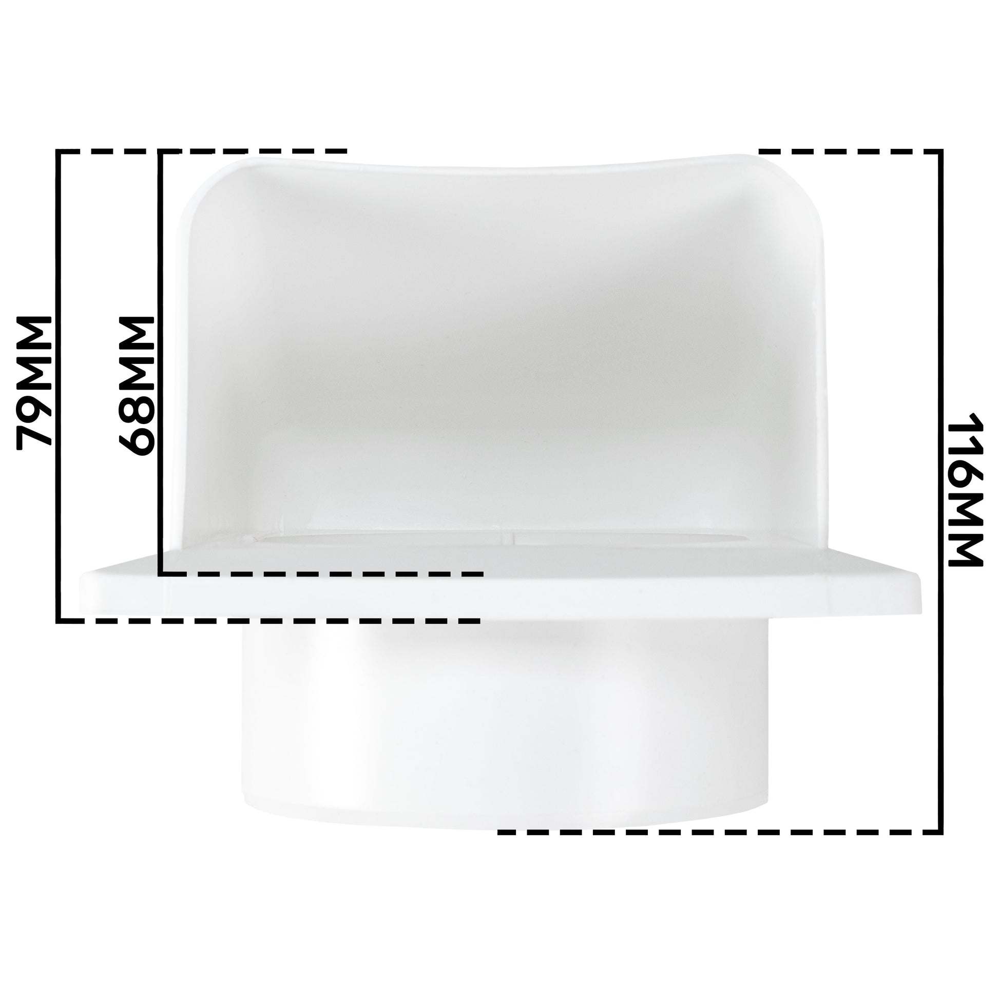 White louvre vent profile with height 168 mm and depth 79 mm dimensions