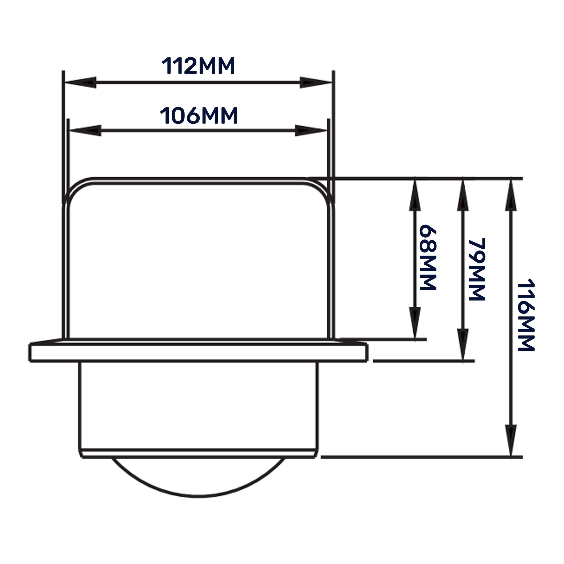 External white louvre vent KRD/100, dimension diagram with 112mm and 106mm widths
