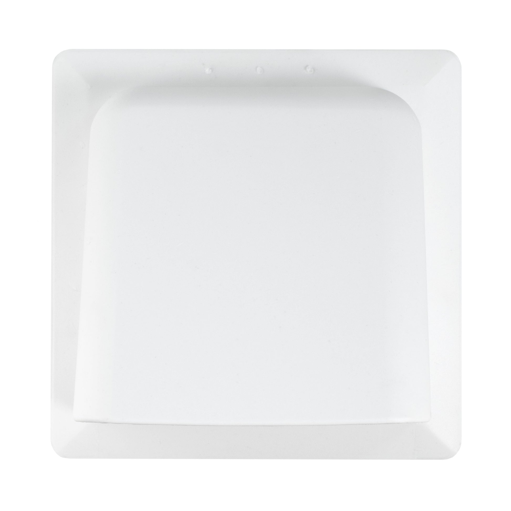 Square white vent cowl casing with built-in outlet collar