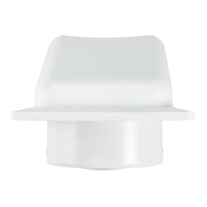 White through-wall ventilation end cap with rounded internal circular outlet