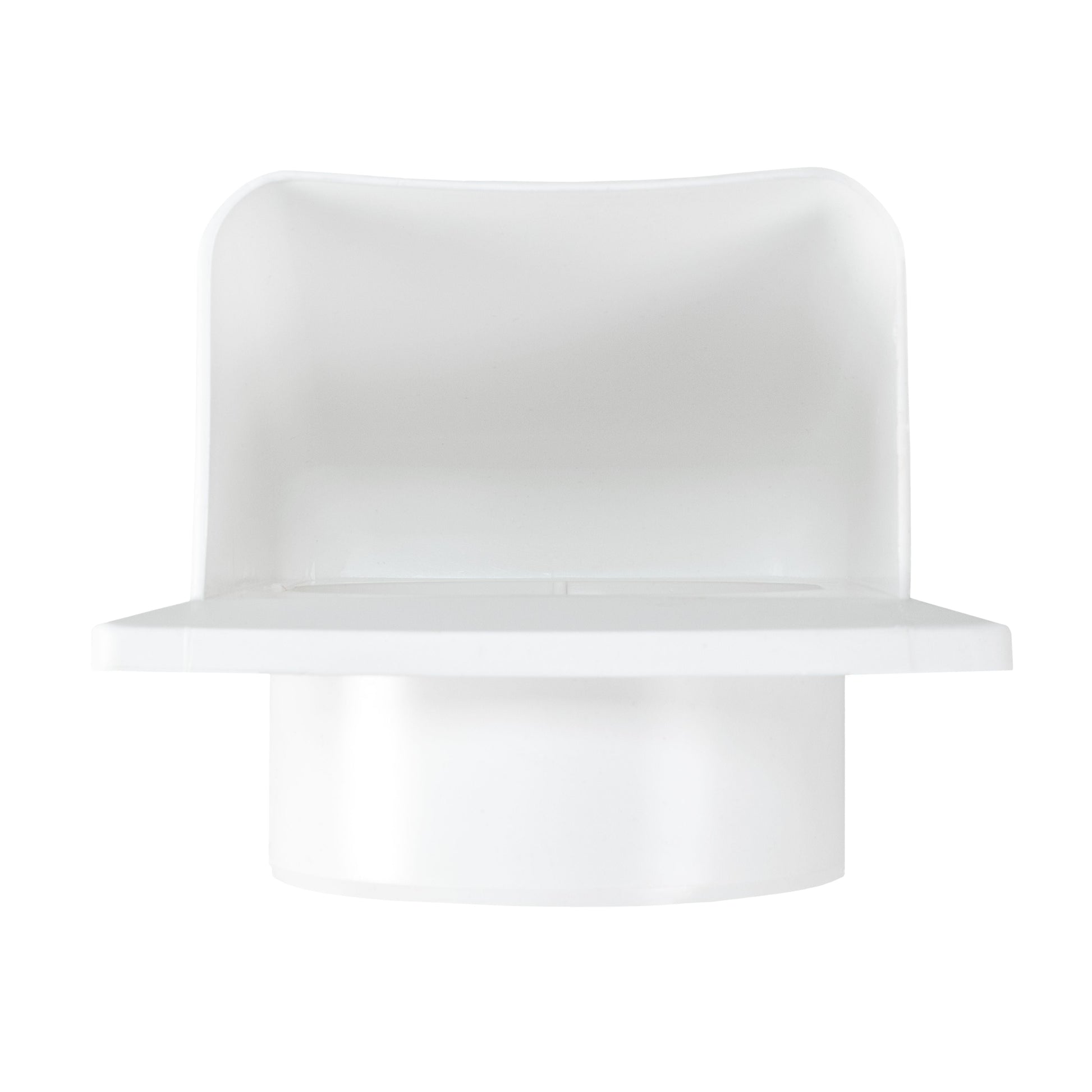 White round through-wall ventilation vent shown from the side with external cap