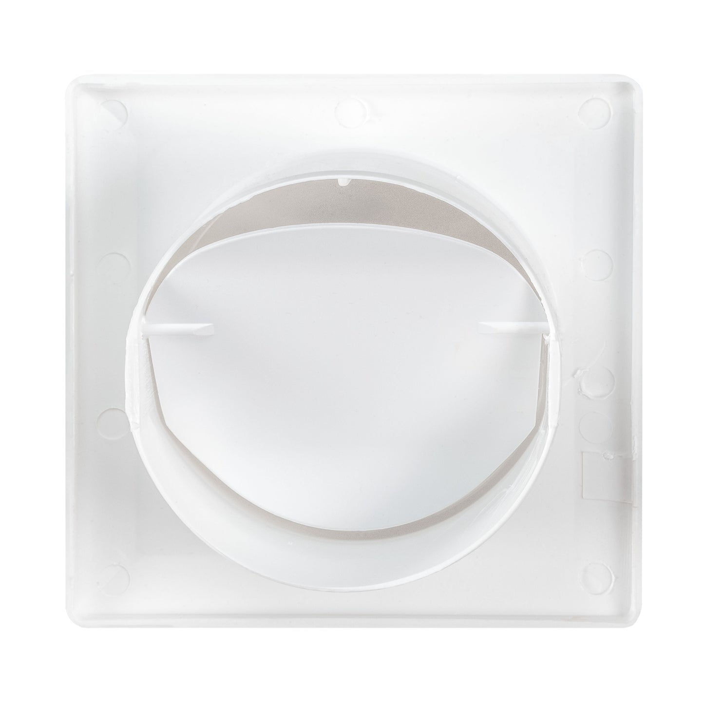 White square mounting plate with circular duct opening, exterior vent component