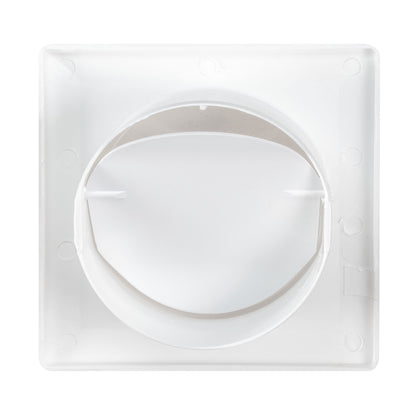 White square wall plate with round vent opening for through-wall ventilation