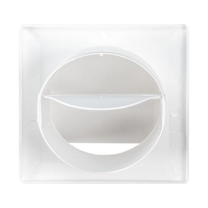 White wall vent faceplate with circular opening for ventilation duct
