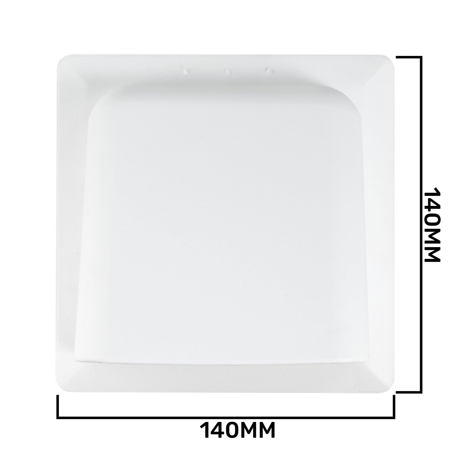 White square vent cover with 140 mm outer dimensions and recessed opening