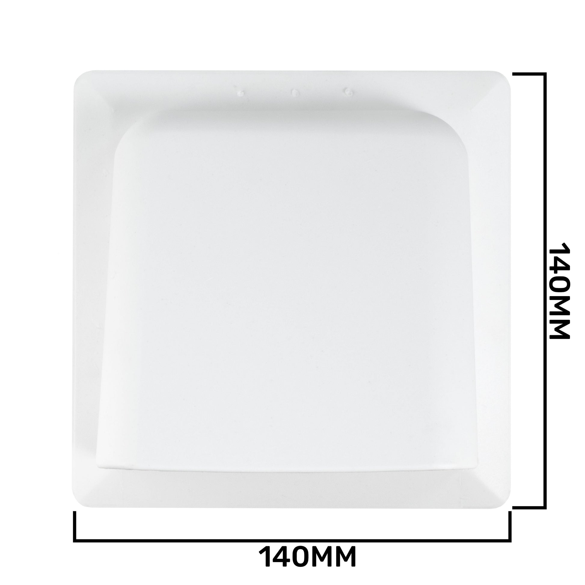 White square vent cover with 140 mm outer dimensions and recessed opening