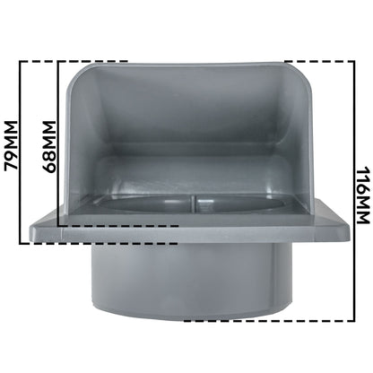 Graphite louvre vent side view with internal duct and roof mounting flange