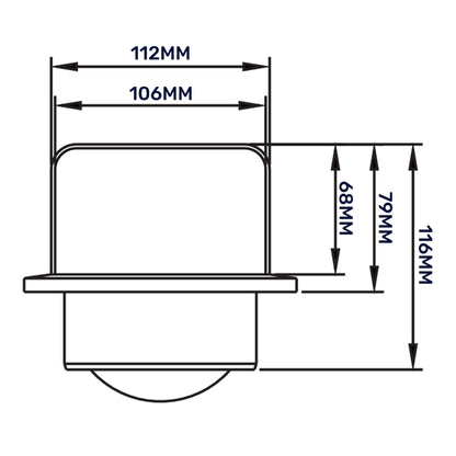 Graphite louvre vent side profile diagram with 112mm/106mm and height measurements