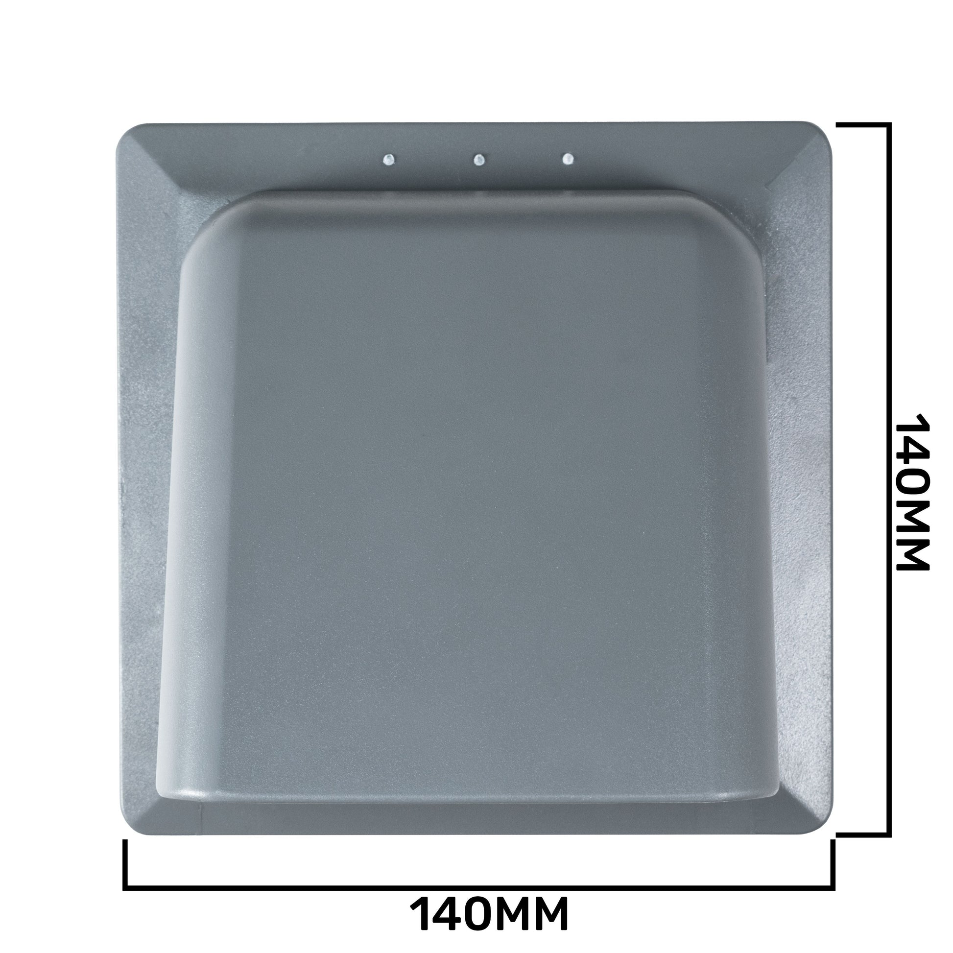 Graphite louvre vent cover with four screw holes and square opening, flush face