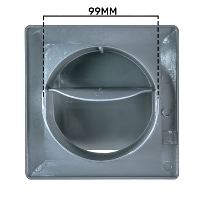 Graphite louvre vent front view with internal circular inlet and square frame