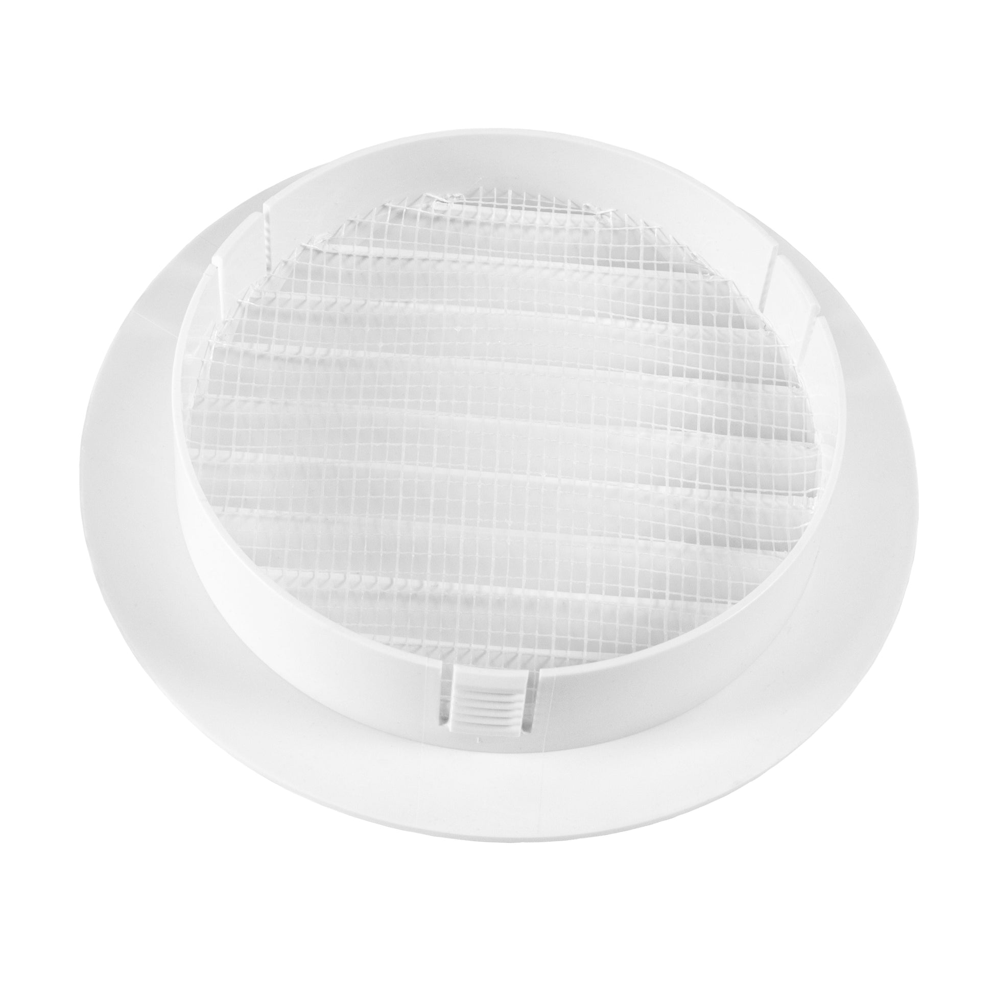 Louvre Vent KRO 125 with fly mesh, white circular grille with protective mesh