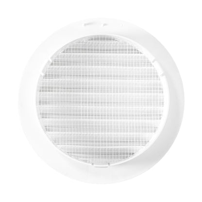 Louvre Vent KRO 125 with fly mesh, close view of white round mesh-covered opening