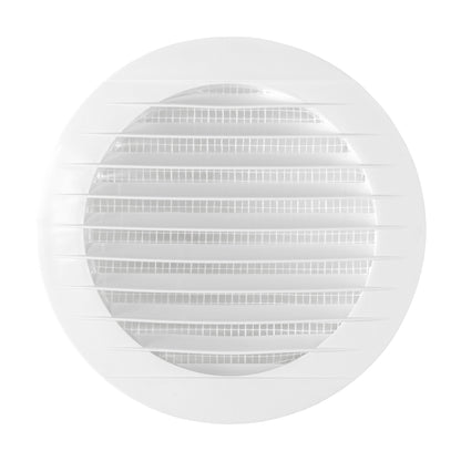 Louvre Vent KRO 125 with fly mesh, front view of white vent with horizontal louvres