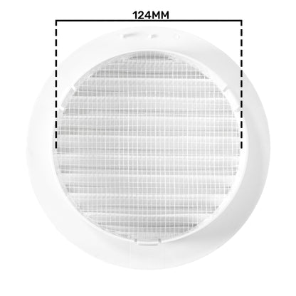 Louvre Vent KRO 125 with fly mesh, 124mm diameter showing white mesh grille