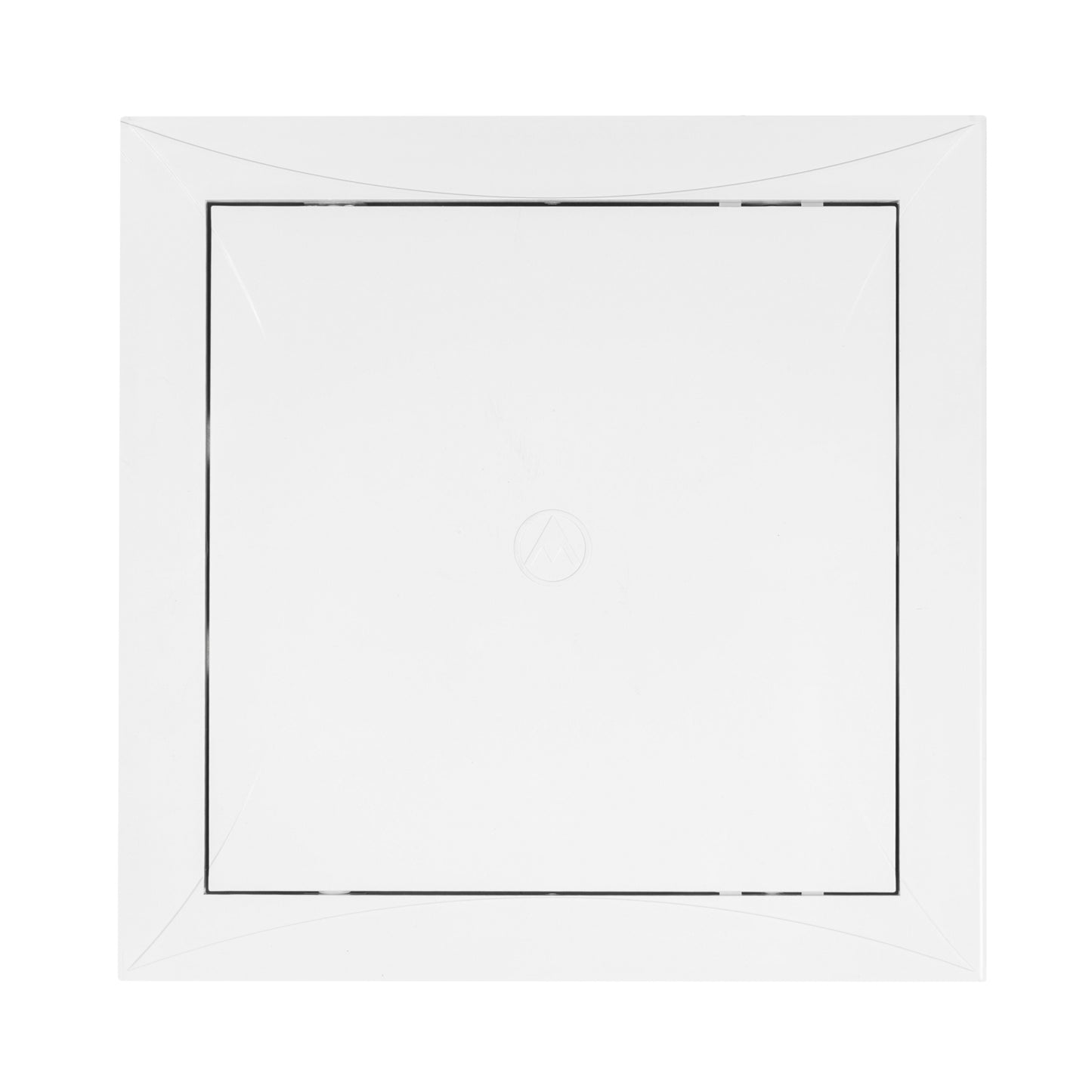 White PP access panel door, 150 x 150 mm, front view with recessed pull