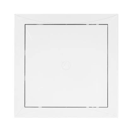 White PP access panel door, 150 x 150 mm, front view with recessed pull