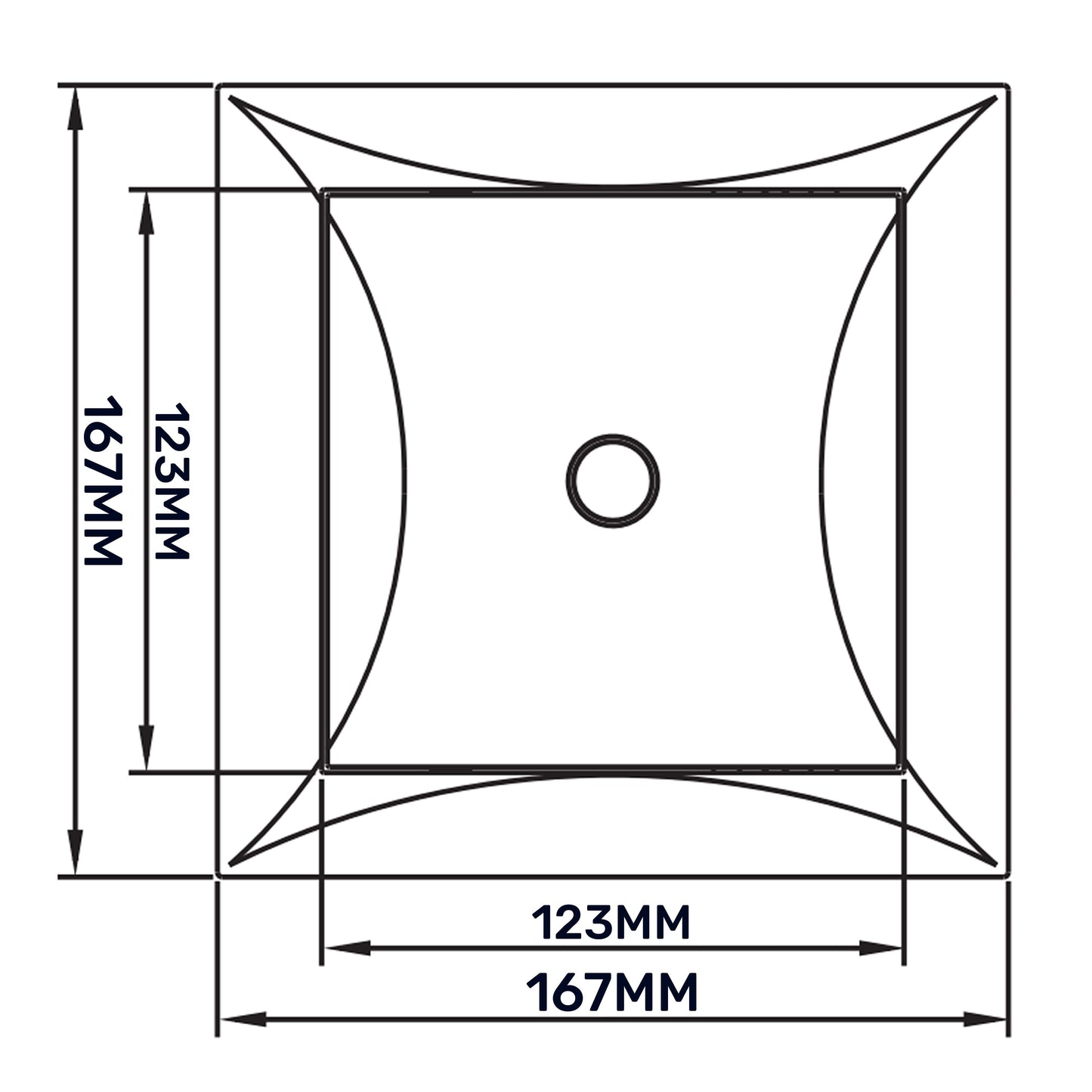 150mm x 150mm access panel door diagram with circular center opening