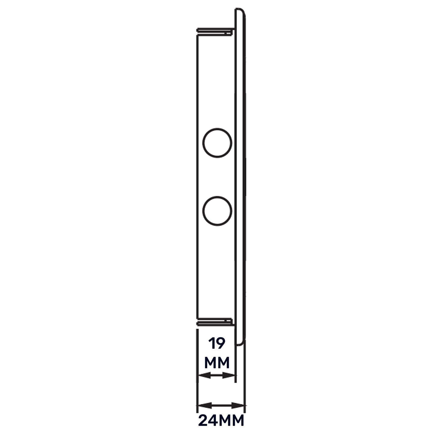 Side profile of white access panel door bar with two round holes