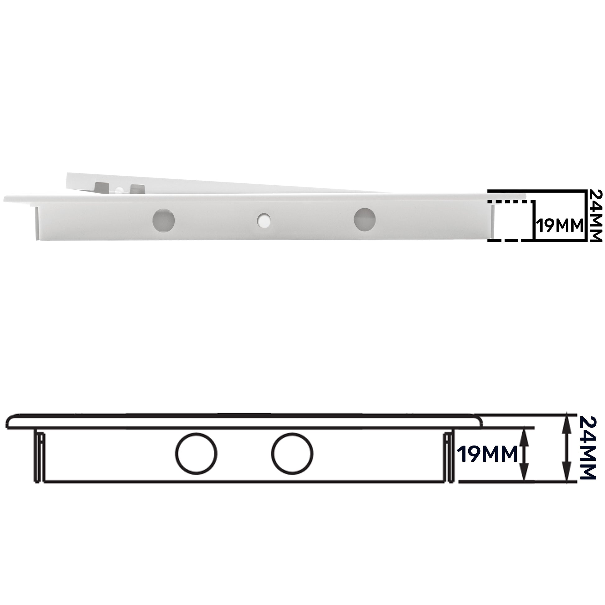 Access panel door bar side view with 24mm depth and 19mm hole spacing