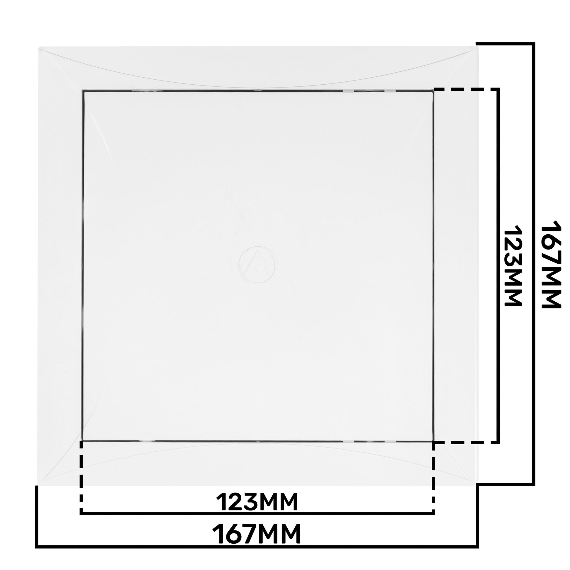 Access panel door cut-out dimensions: 123mm inner and 167mm outer width