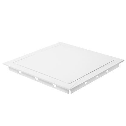 White PP access panel door, 150 x 150 mm, angled underside view