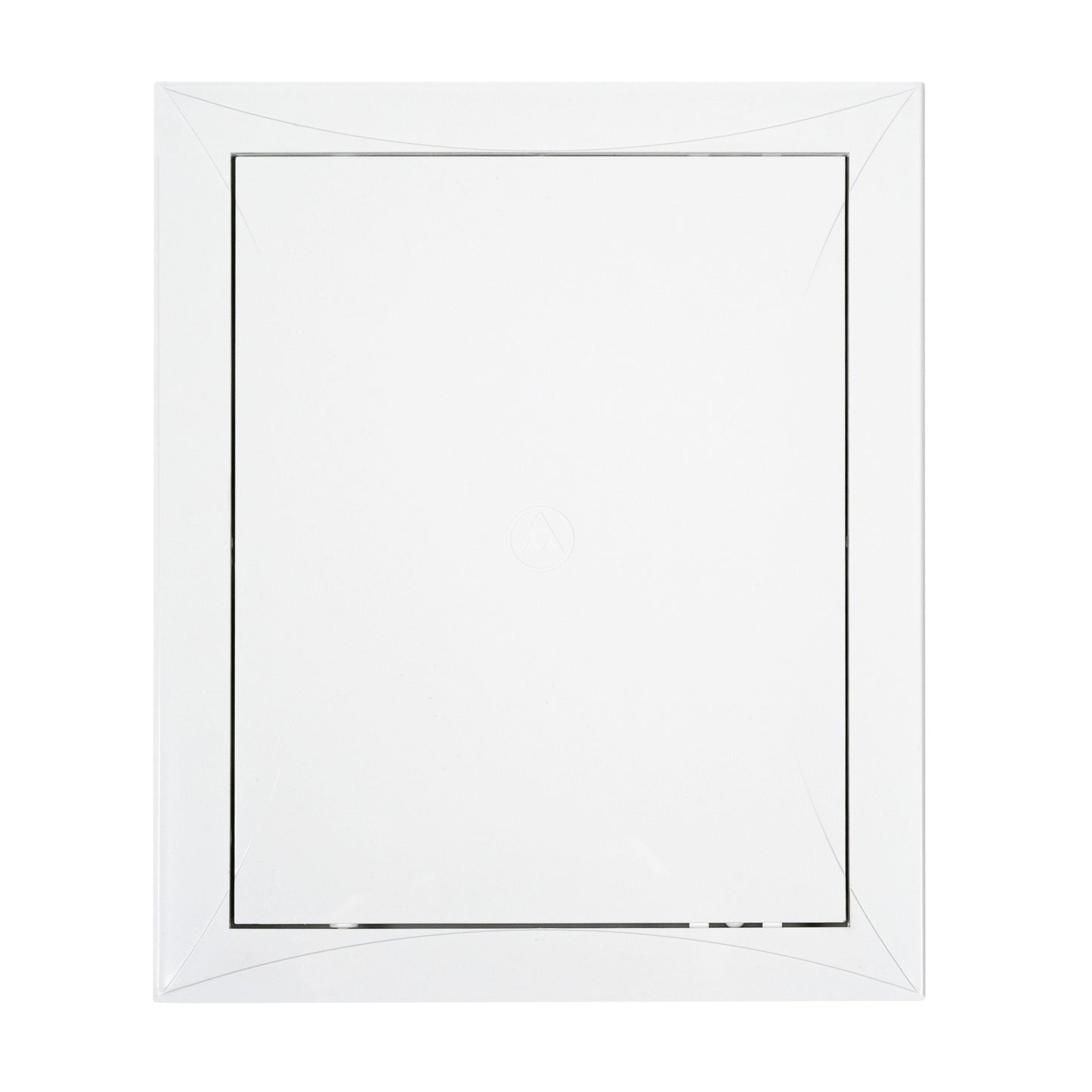 White access panel door face with square inset and faint circular central mark