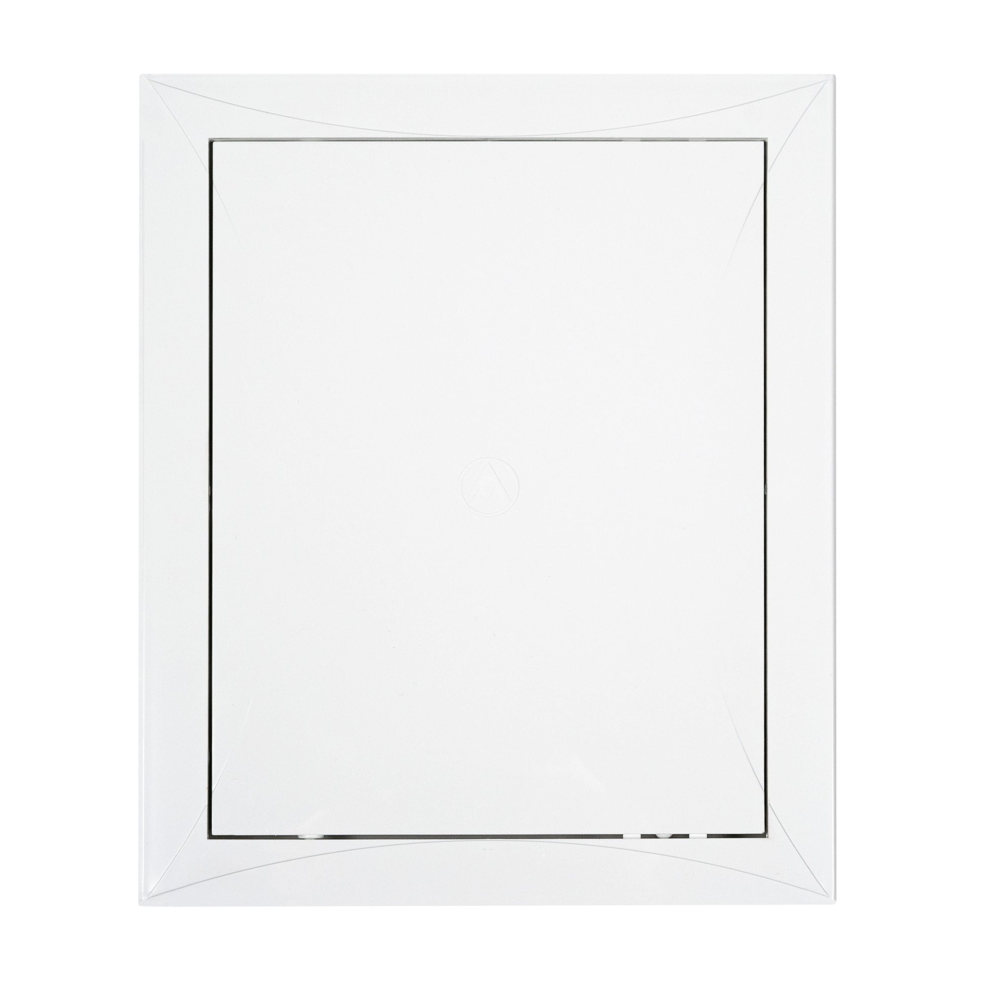 White access panel door face with square inset and faint circular central mark