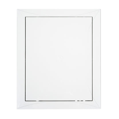 White access panel door face with square inset and faint circular central mark