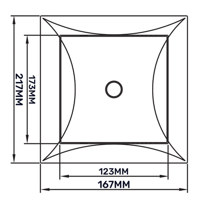 Access panel door front view diagram with central ring hole and outer dimensions
