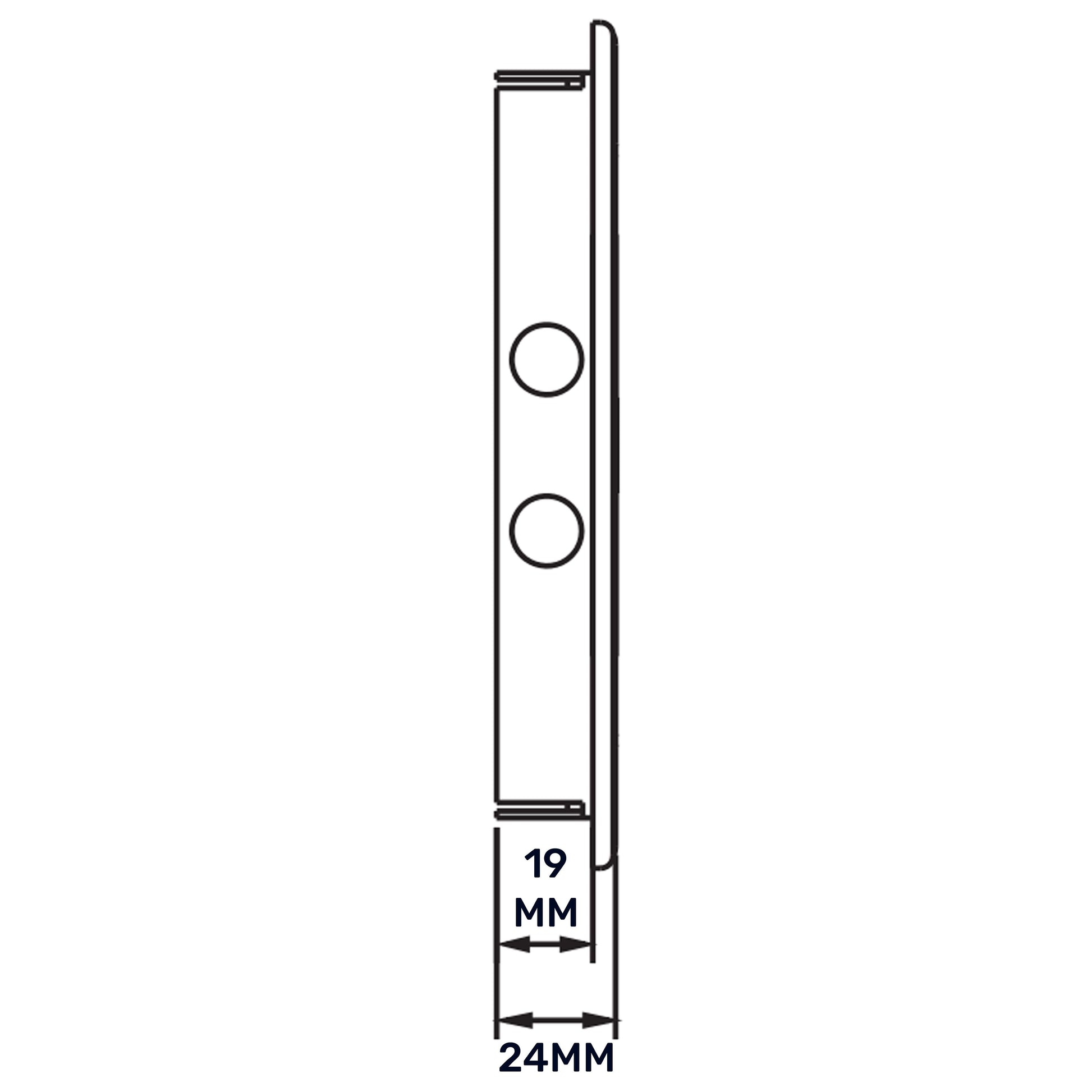 Side profile of access panel door with two circular holes, 19 mm x 24 mm