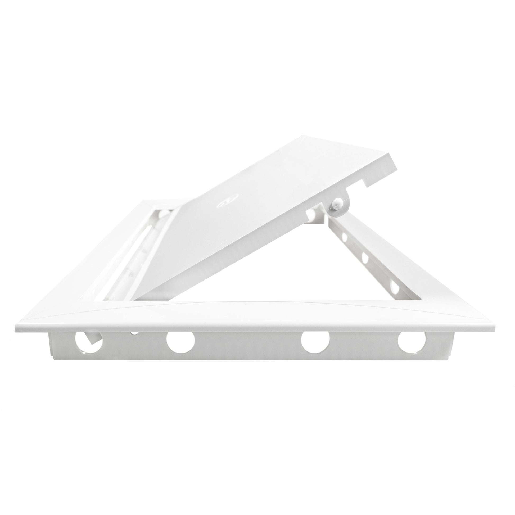 White access panel door internal frame with bracket and circular fixing holes