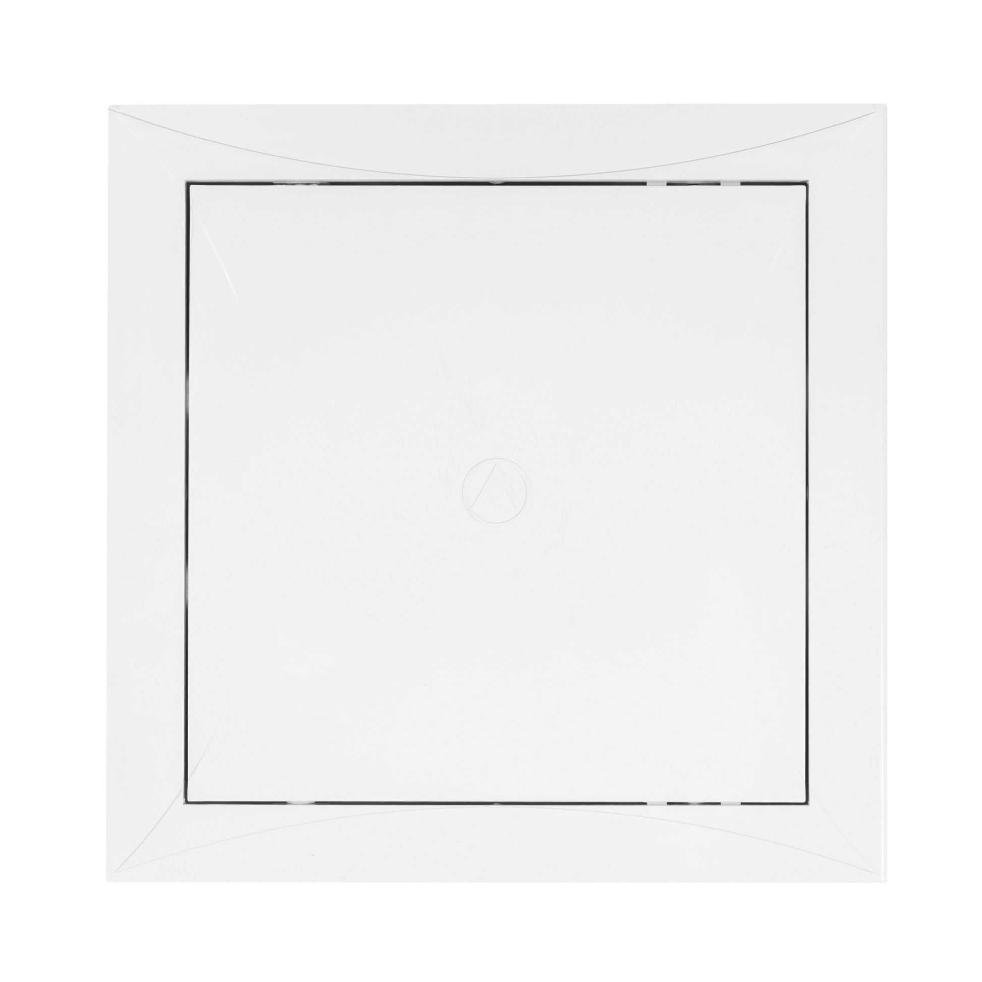 White access panel door, recessed square face with small circular pull mark