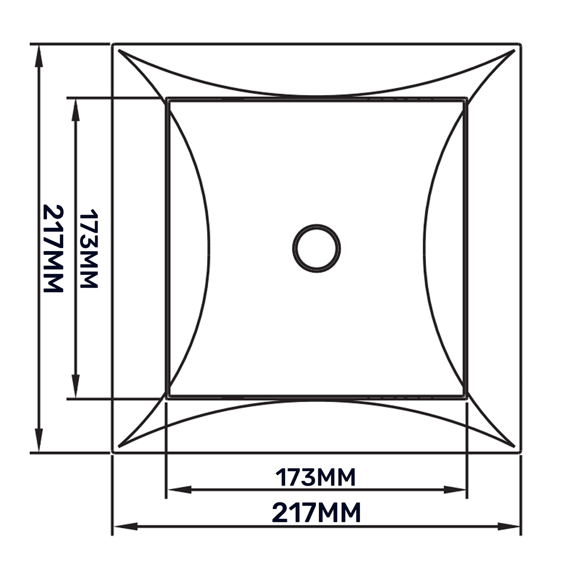 Access panel door PP diagram with 173mm inner and 217mm outer width