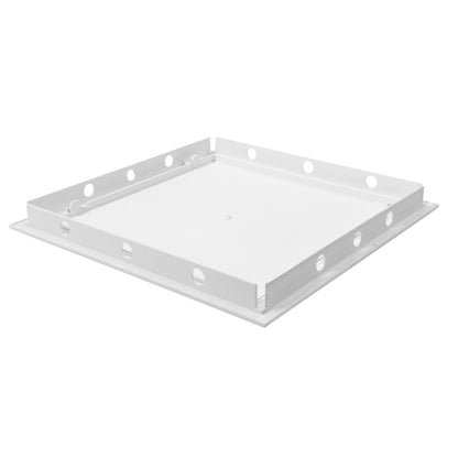 White mounting frame base for access panel door, with fixing holes around edges