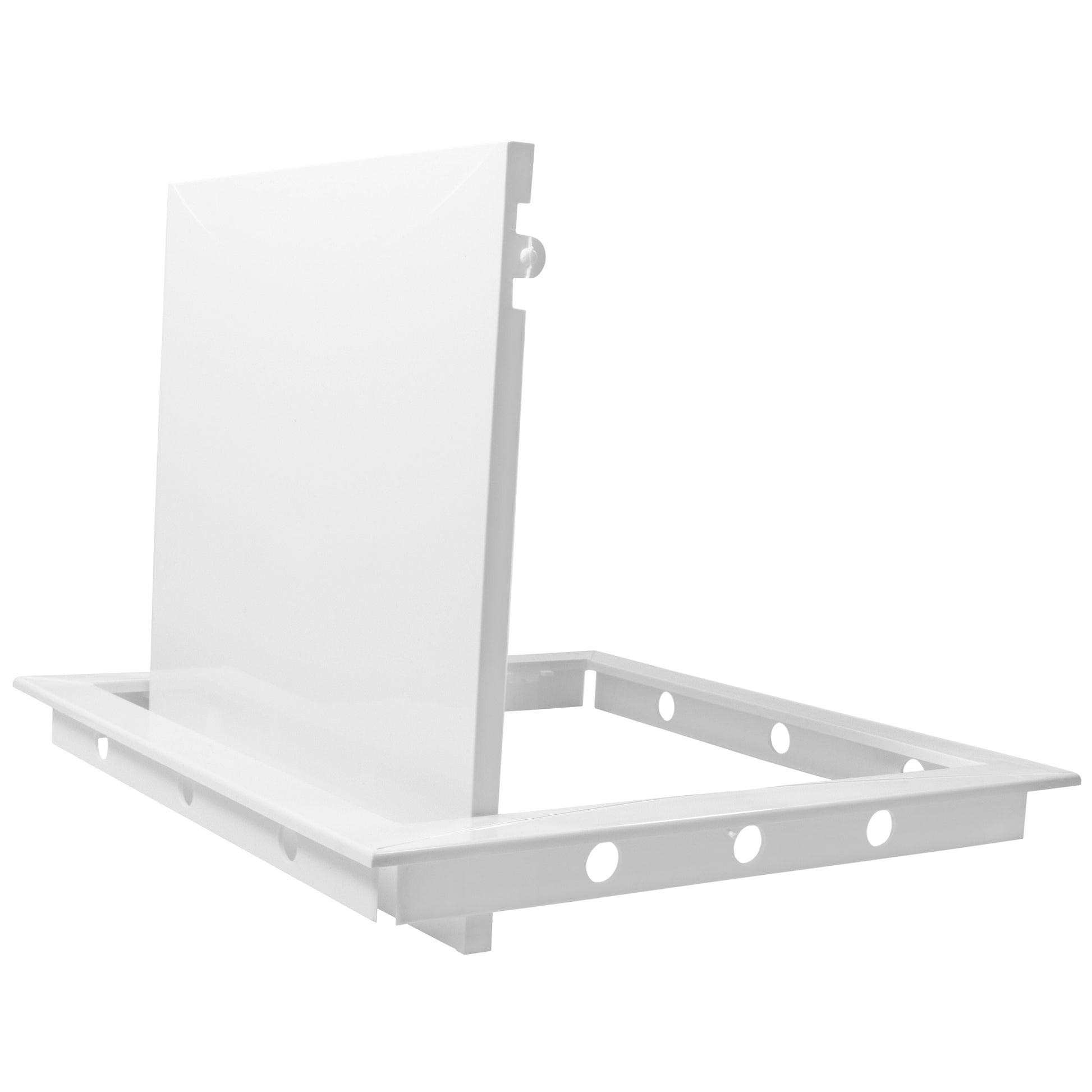 White PP access panel door frame tray with side tabs and fixing holes