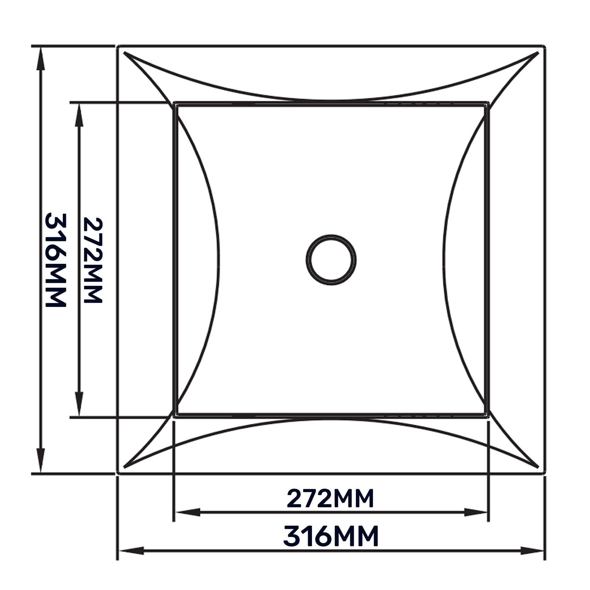 Access panel door diagram showing square opening and central round hole, 300mm x 300mm