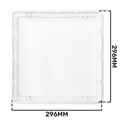 Access panel door underside frame view diagram with 296mm x 296mm overall dimension