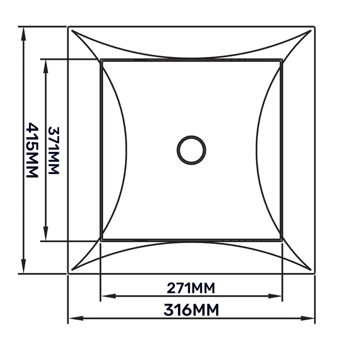 Access panel door outline diagram with central round opening, outer 316mm x 415mm