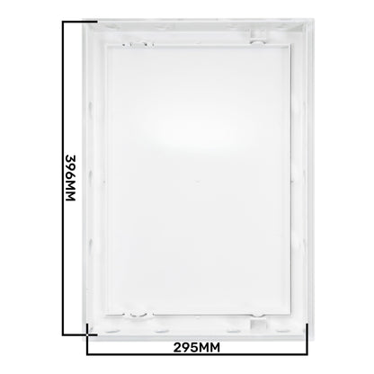 White access panel door backing panel, 295mm wide and 396mm height shown