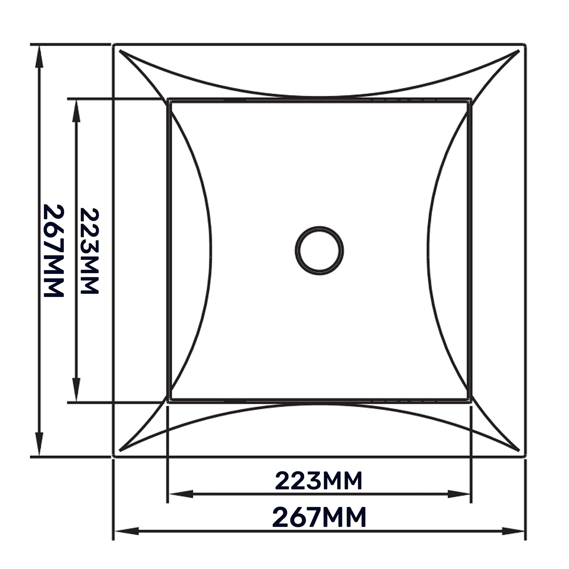 Access panel door diagram with 247mm x 267mm opening and 22.5mm circular center hole