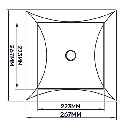 Access panel door diagram with 247mm x 267mm opening and 22.5mm circular center hole