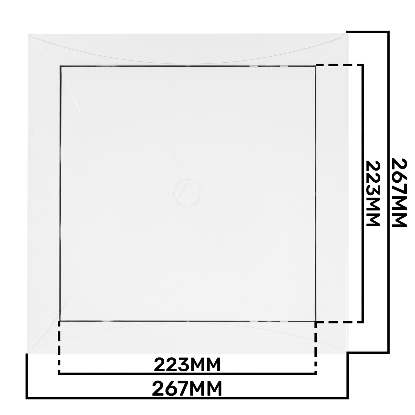 Access panel door opening diagram with 223mm x 267mm and mounting clearance lines