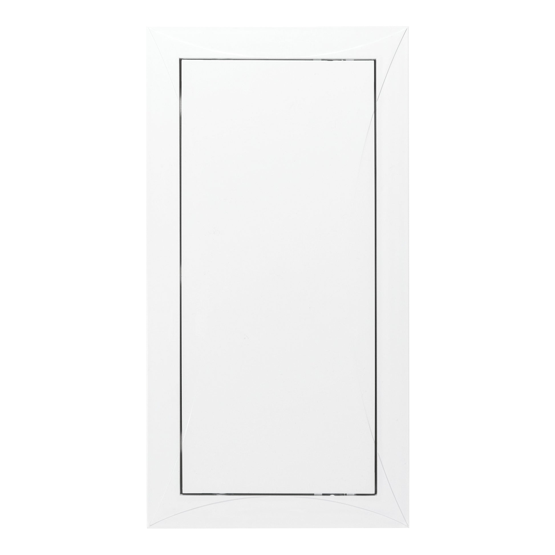 White access panel door with tall vertical outer surround and recessed rectangular opening, 150 x 300mm