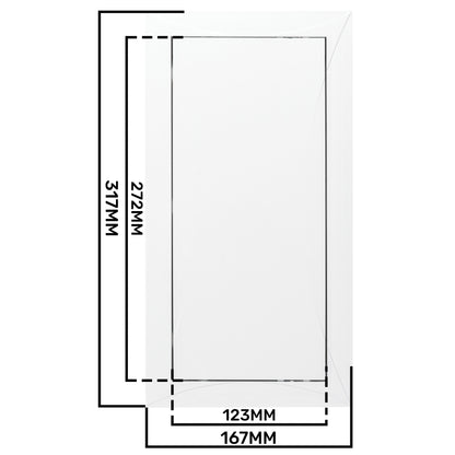 Access panel door layout diagram with inner opening marked 123mm and 167mm.