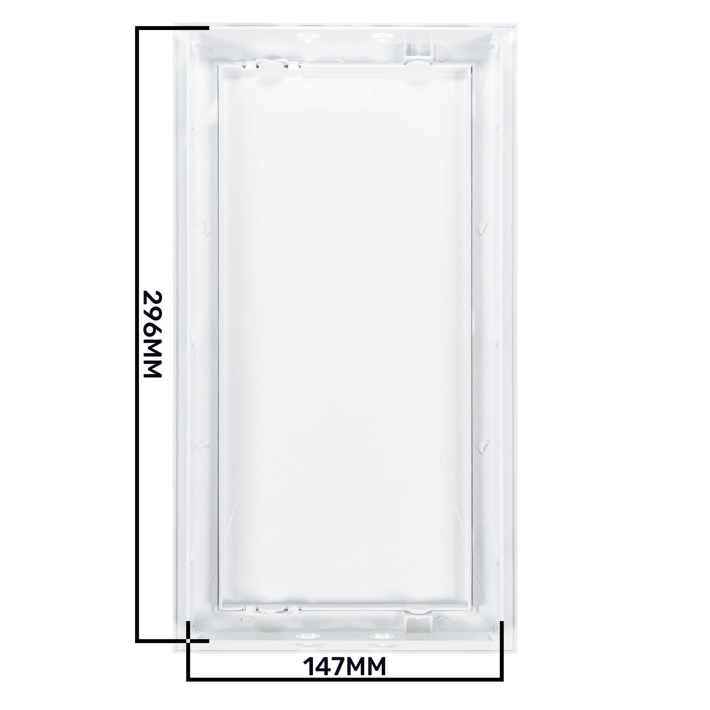 Rectangular access panel door diagram with full frame, 147mm wide and 296mm high.