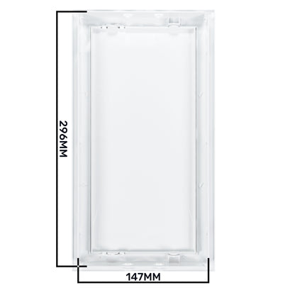 Rectangular access panel door diagram with full frame, 147mm wide and 296mm high.